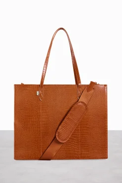 The Large Work Tote In Cognac Croc