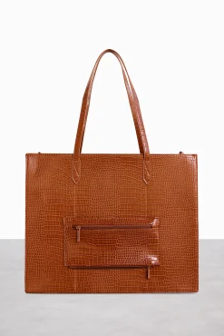 The Large Work Tote In Cognac Croc