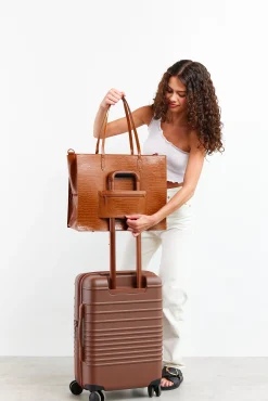 The Large Work Tote In Cognac Croc