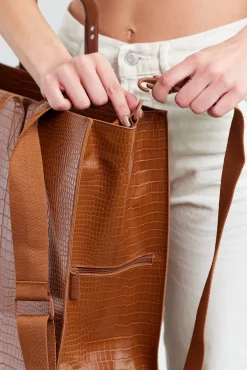 The Large Work Tote In Cognac Croc