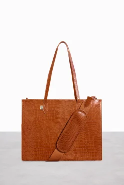 The Work Tote In Cognac Croc