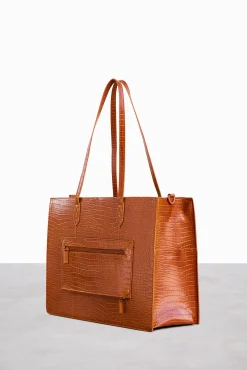 The Work Tote In Cognac Croc