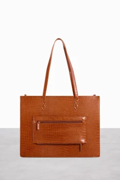 The Work Tote In Cognac Croc