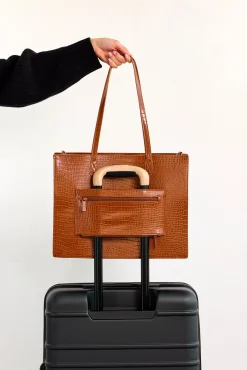 The Work Tote In Cognac Croc